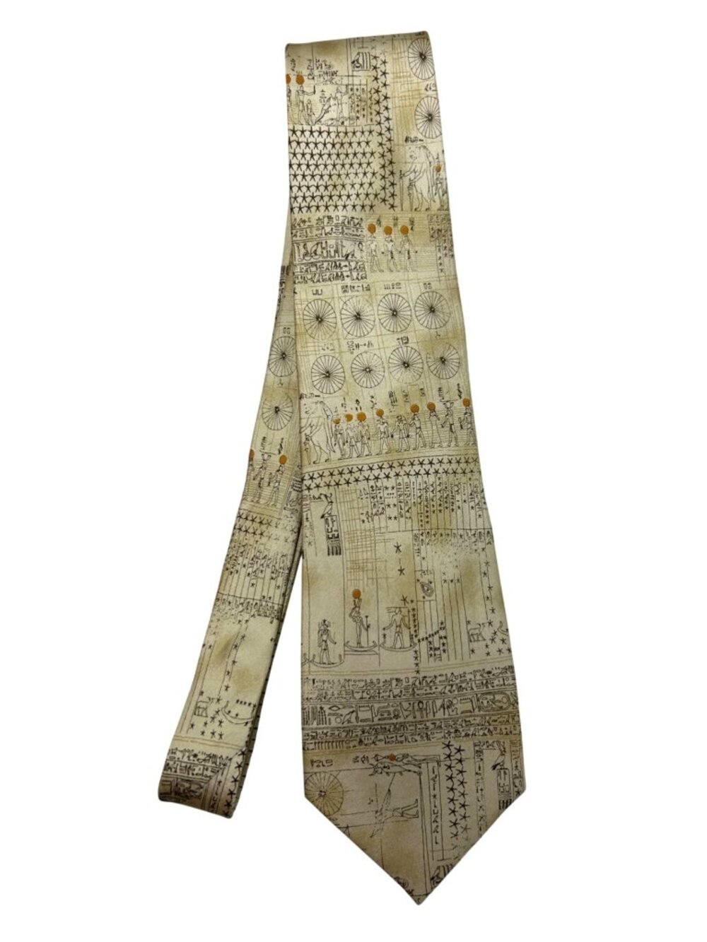 Metropolitan Museum Of Art Egyptian Design Silk Necktie Beige Hieroglyphics Patt